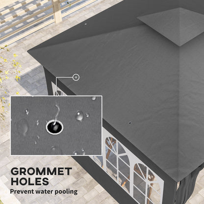 Outsunny 3 x 3 m Garden Gazebo, Double Roof Metal Gazebo with Removable Sidewalls and Church Windows, Outdoor Canopy Shelter, Dark Grey