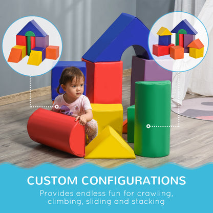 HOMCOM 11 Piece Soft Play Blocks Kids Climb and Crawl Gym Toy Foam Building and Stacking Blocks Non-Toxic Learning Play Set Activity Toy Brick