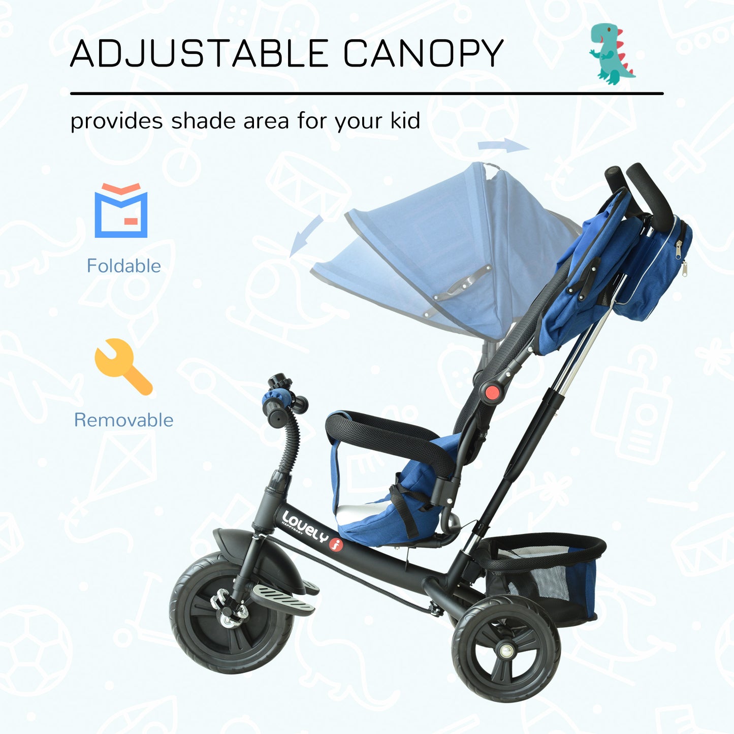HOMCOM Baby Ride on Tricycle W/Canopy-Blue