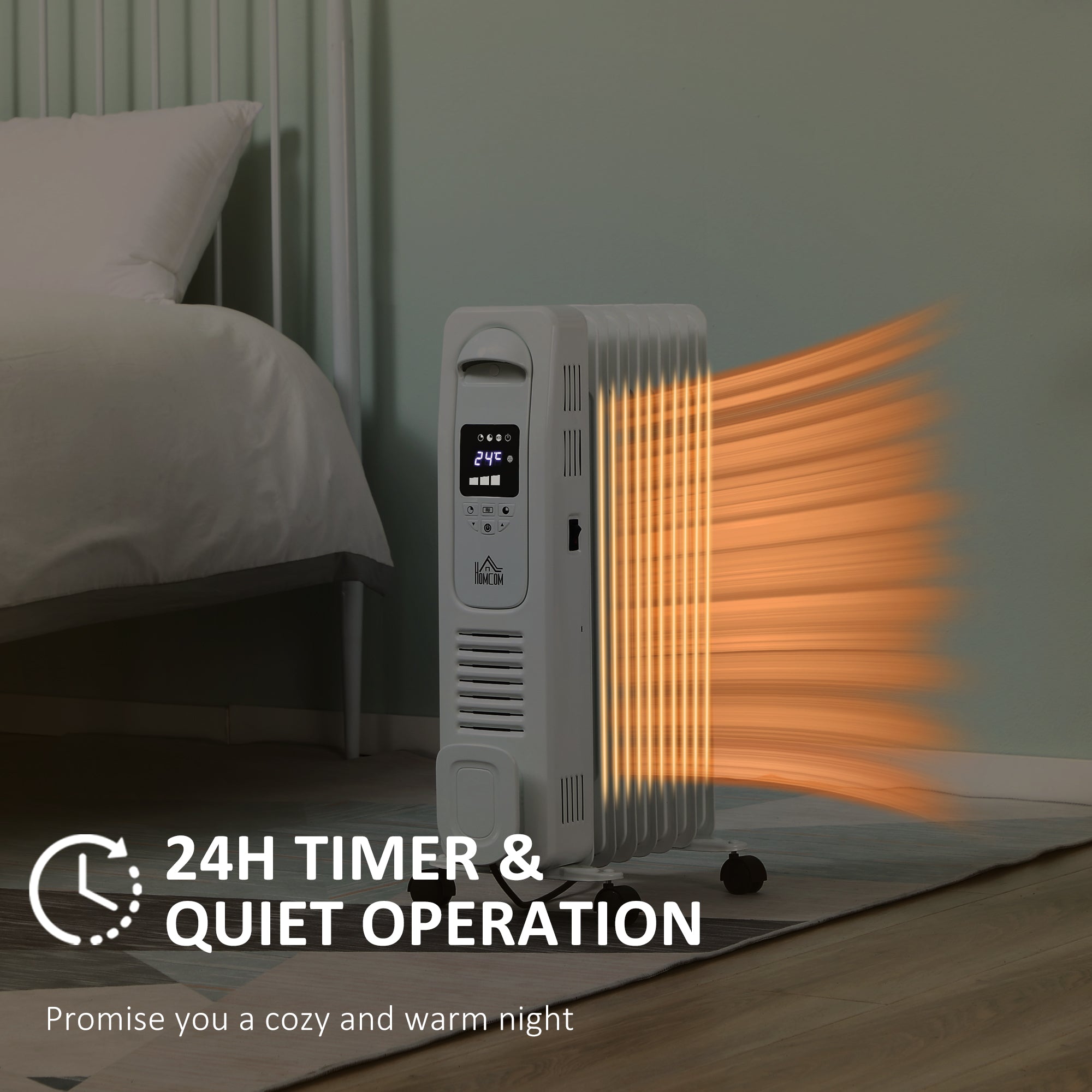 HOMCOM 1630W Digital Oil Filled Radiator, 7 Fin, Portable Electric Hea ...
