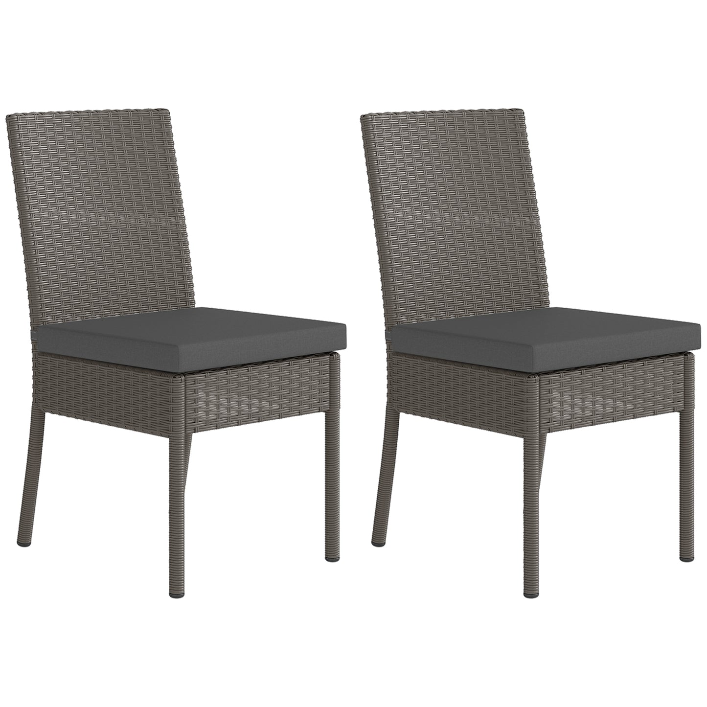 Outsunny Set of Two Armless Rattan Garden Chairs - Dark Grey