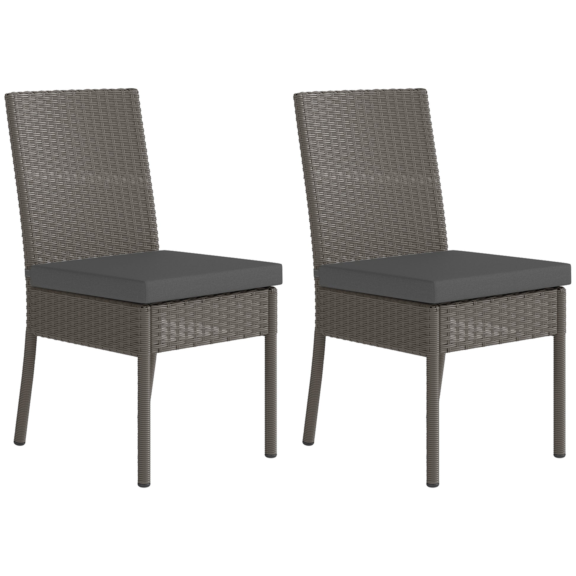 Outsunny Set of Two Armless Rattan Garden Chairs - Dark Grey