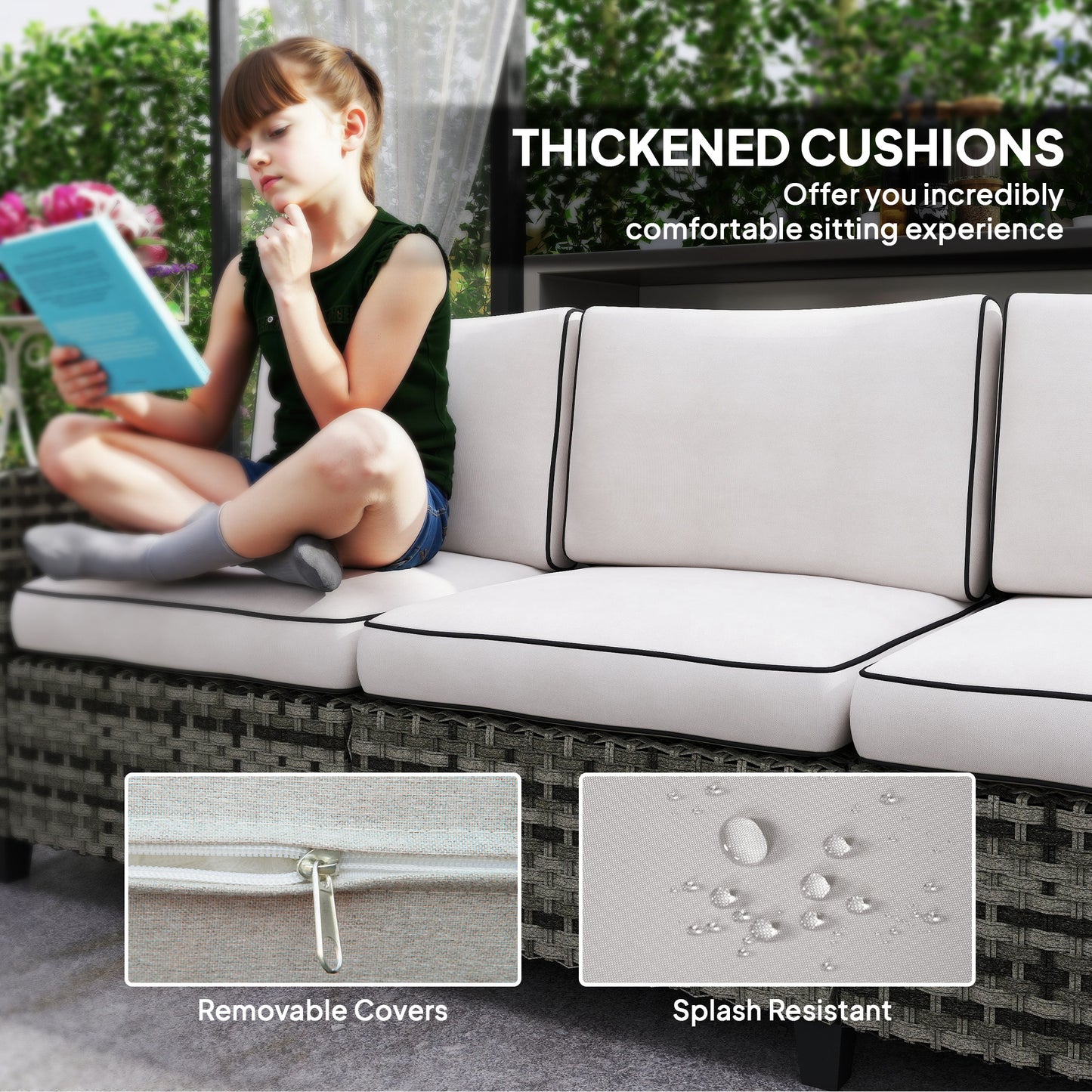 Outsunny Six-Piece Modular Rattan Sofa Set - Light Grey