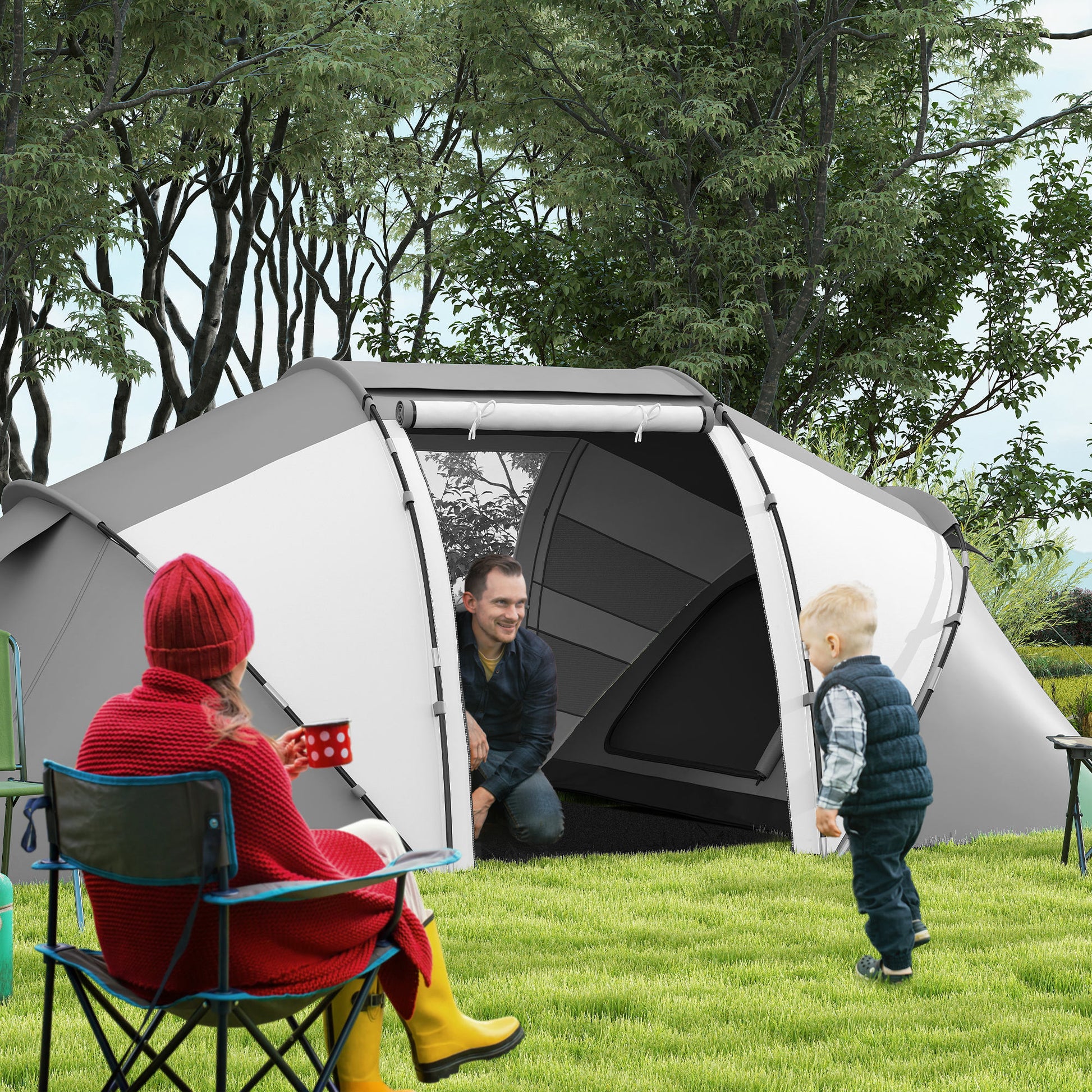 grey tent Outsunny 4-6 Man UV Protection Camping Tent