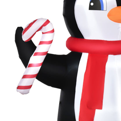 HOMCOM 2.5m Inflatable Christmas Penguin Holding Candy Cane Blow Up Outdoor Decoration with LED Lights for Holiday