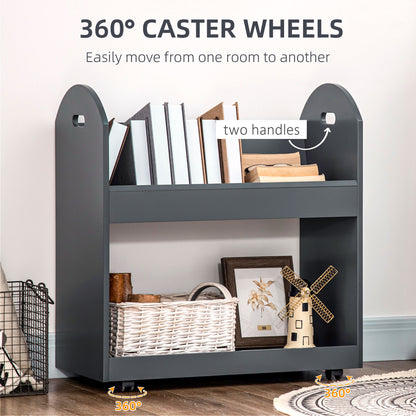 HOMCOM 2-Tier Storage Shelves, Kitchen Cart Shelf Unit with Wheels for Dining & Living Room, Home Study, Grey