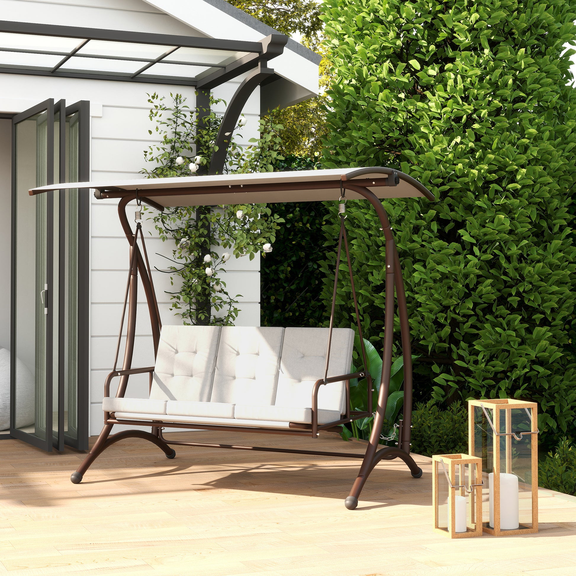 Outsunny Convertible Three-Seater Swing Bed - Grey