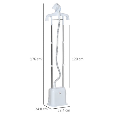 HOMCOM Upright Garment Clothes Steamer with 6 Steam Setting, 45s Fast Heat-up, 1.7L Water Tank and 45min Steamer, Wrinkle and Odour Remover, White