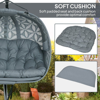 Outsunny Outdoor Double Hanging Chair with Cushion and Cup Holders, Charcoal Grey