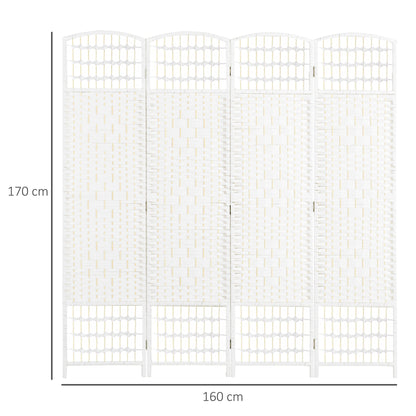 HOMCOM 4 Panel Folding Room Divider, Privacy Screen, Freestanding Paravent Partition Separator for Living Room, Bedroom and Office, 160 x 170cm, White