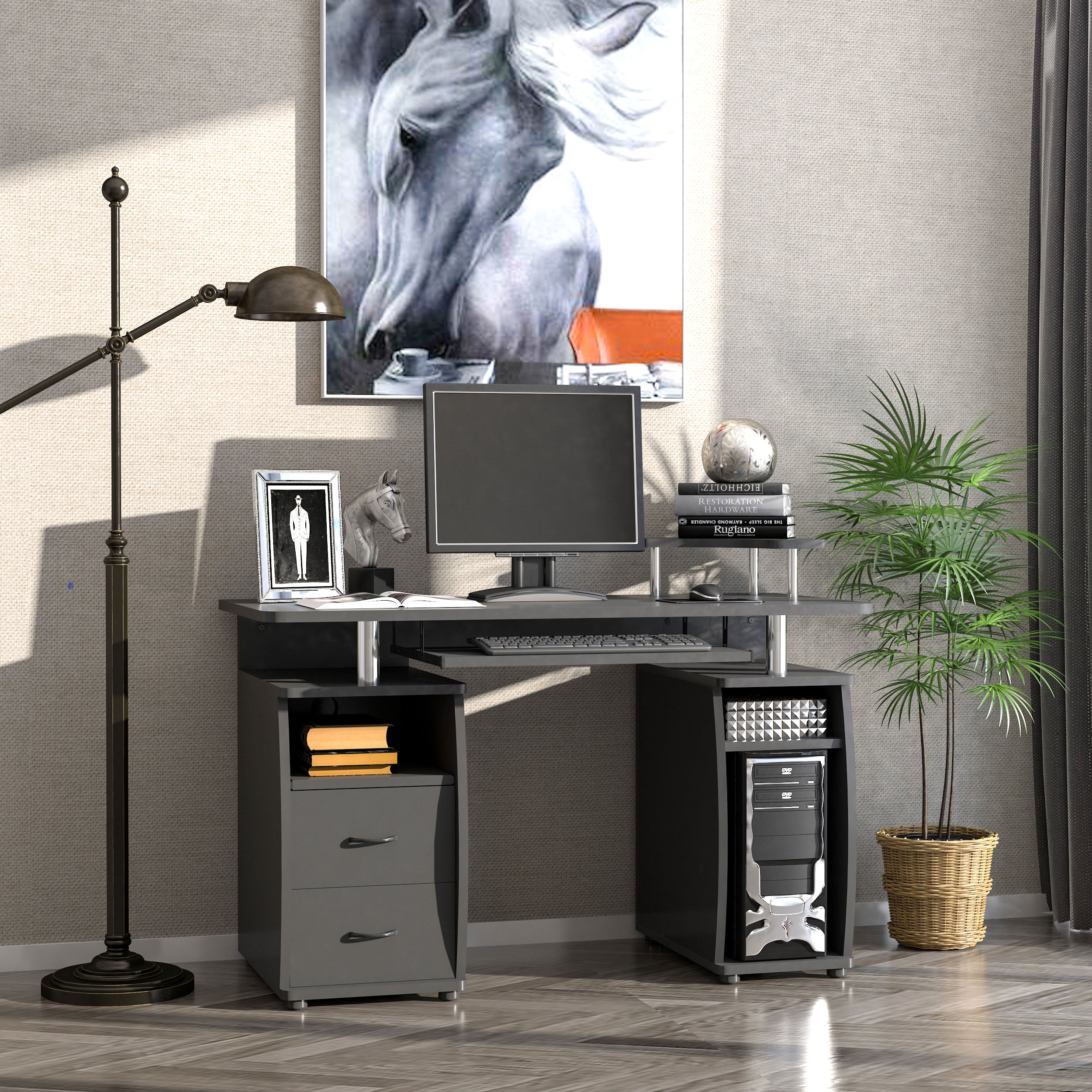 HOMCOM Computer Desk Office PC Table Workstation with Keyboard Tray, C ...