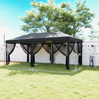 Outsunny 3 x 6m Pop Up Gazebo, Outdoor Canopy Shelter, Marquee Party Wedding Tent with 6 Mesh Walls and Carry Bag, Black