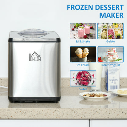 HOMCOM Ice Cream Maker Machine, 1.5L Stainless Steel Gelato, Sorbet, Milkshake, Frozen Yoghurt Maker with Detachable Mixing Paddle LED Display