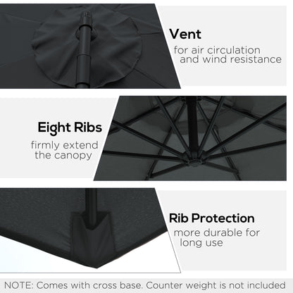Outsunny 2.45m Overhanging Cantilever Parasol, Heavy Duty Waterproof Garden Umbrella with Cross Base, Black