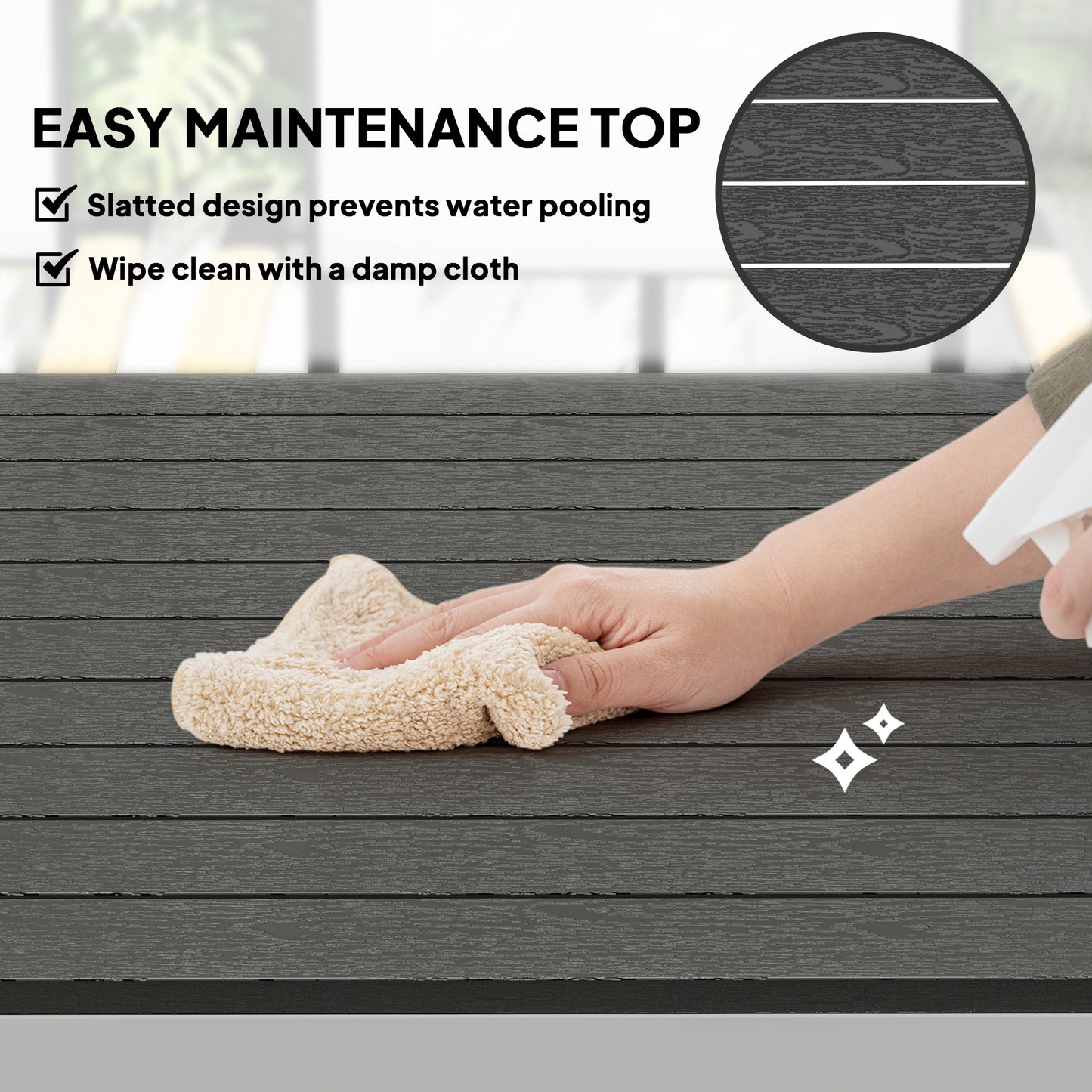 Outsunny Garden Table for 4-6, 120 x 70 cm Outdoor Dining Table with Rust-Resistant Aluminium Frame, Easy Maintenance Slatted Top, for Patio, Terrace, Balcony, Black