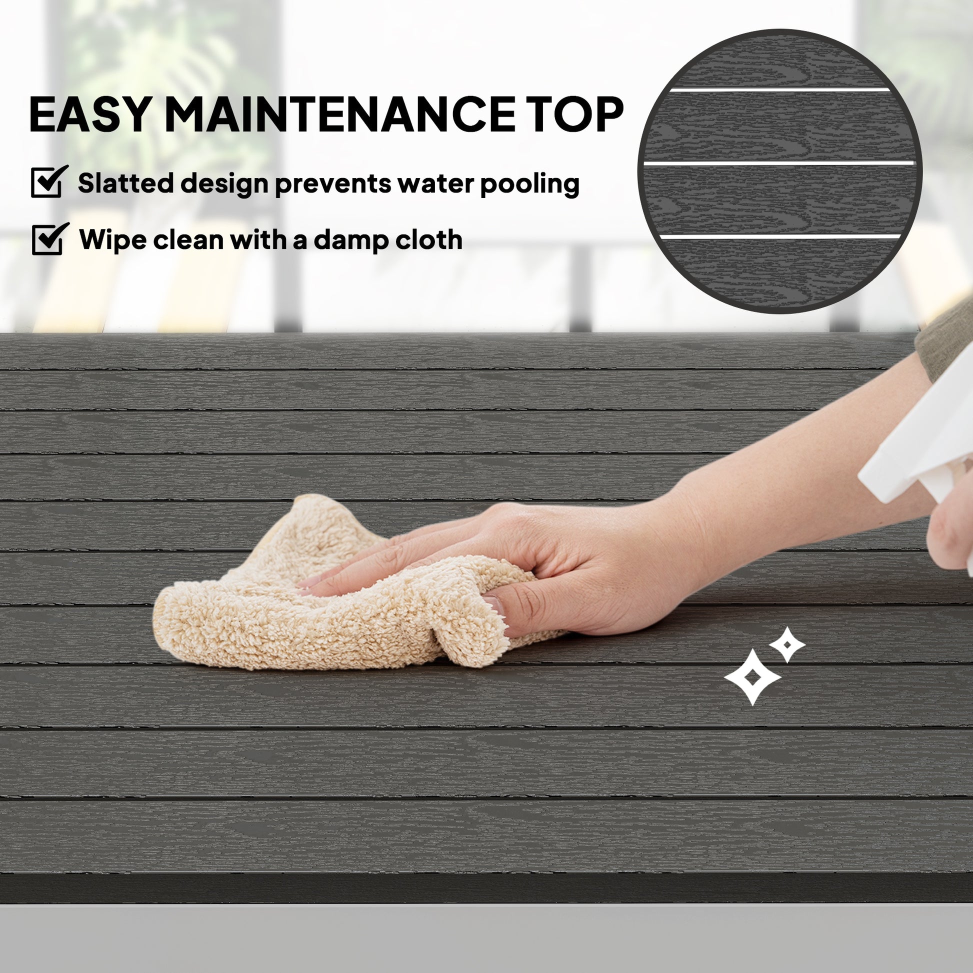 Outsunny Garden Table for 4-6, 120 x 70 cm Outdoor Dining Table with Rust-Resistant Aluminium Frame, Easy Maintenance Slatted Top, for Patio, Terrace, Balcony, Black