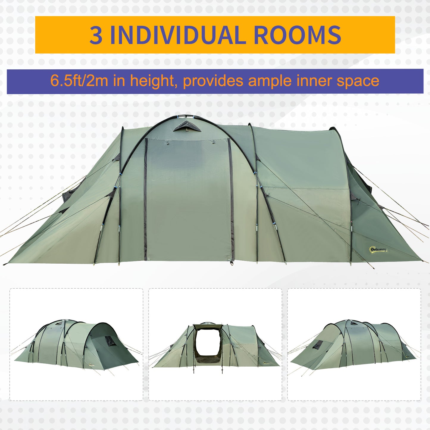 Outsunny 5 Man Camping Tent Camping Gazebo Garden Tent with Rainfly 3 Rooms Carry Bag