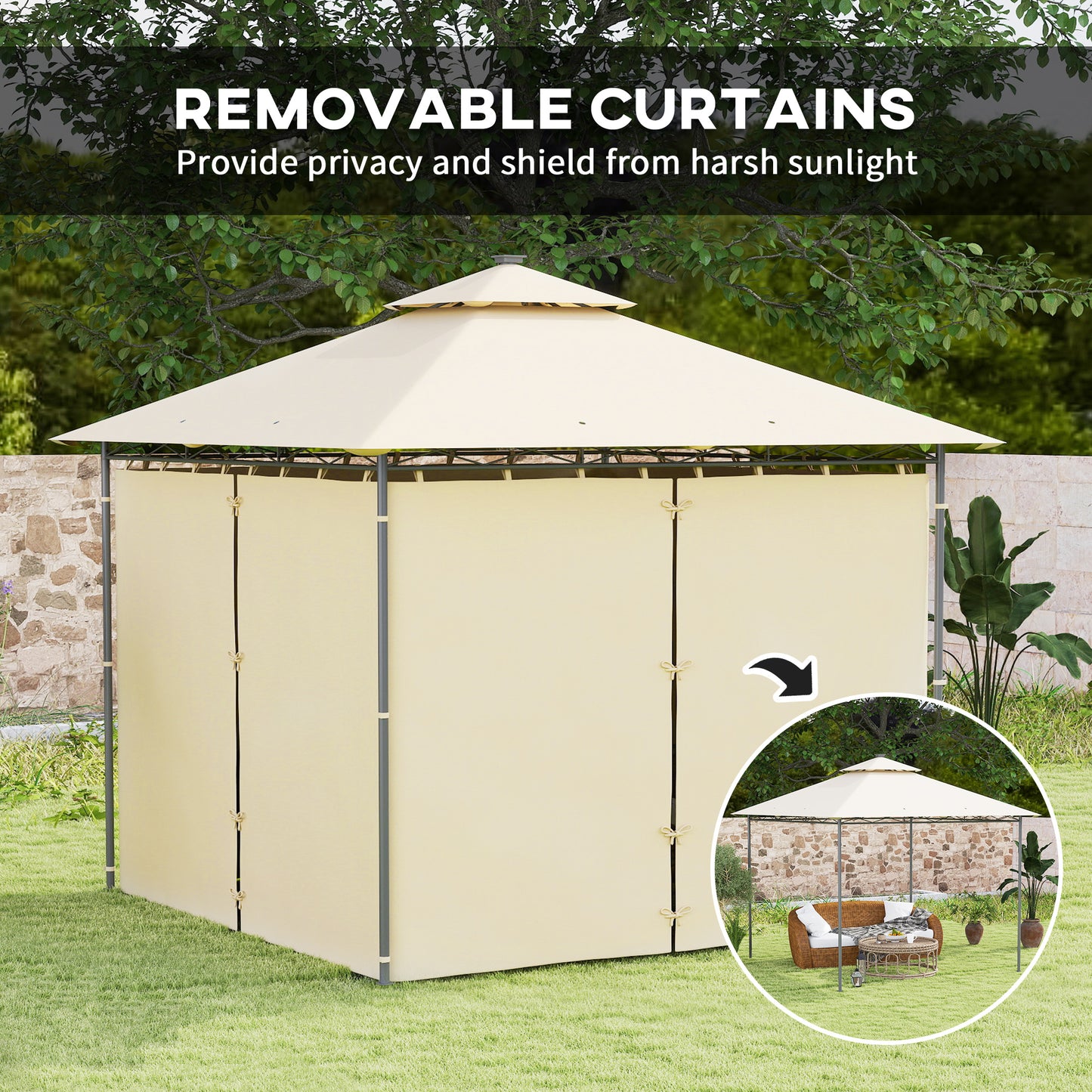Outsunny 3 x 3 m Solar LED Metal Gazebo - Beige