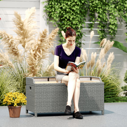 Outsunny 130 L Rattan Garden Storage Box, with Seat - Grey