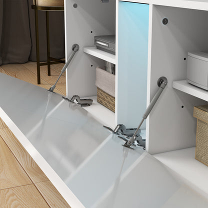 HOMCOM TV Cabinet Stand for TVs up to 70", High Gloss Doors TV Unit with 3 Cupboards, Storage Shelves and 2 Cable Holes for Living Room, White