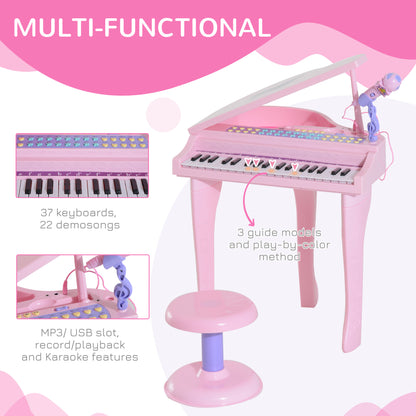 HOMCOM Mini Electronic Piano W/Stool-Pink