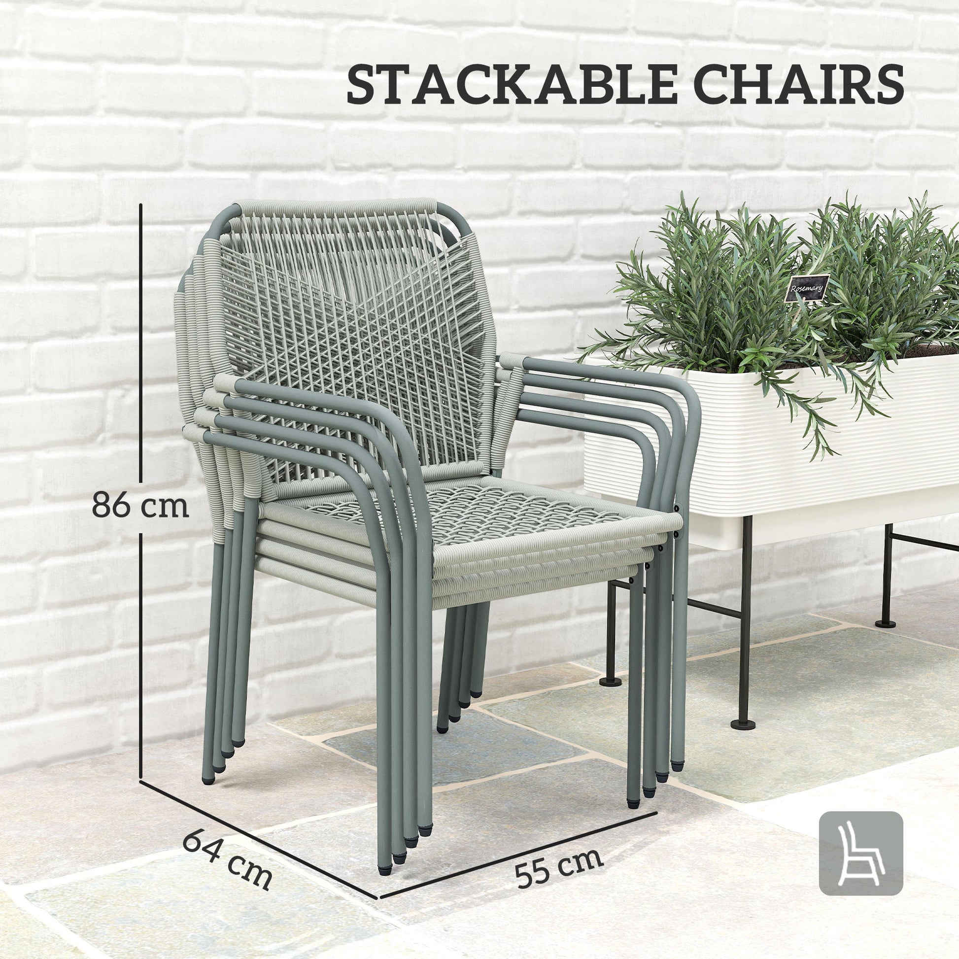 Outsunny Five-Piece PE Rattan Garden Dining Set with Cushions & Stackable Chairs - Light Grey