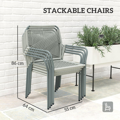 Outsunny Five-Piece PE Rattan Garden Dining Set with Cushions & Stackable Chairs - Light Grey