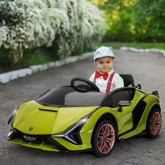 HOMCOM Compatible 12V Battery-powered Kids Electric Ride On Car Lamborghini SIAN Toy with Parental Remote Control Lights MP3 for 3-5 Years Old Green