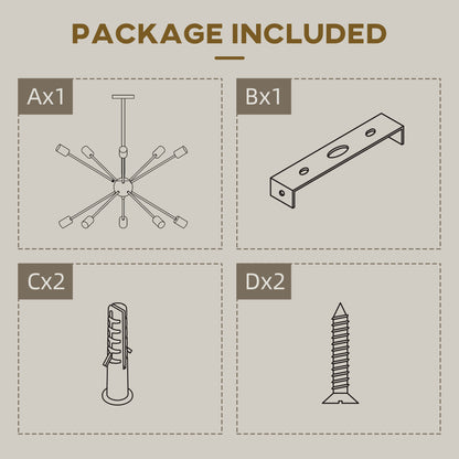 HOMCOM Modern Sputnik Ceiling Lights, 10-Light Chandelier for Bedroom Living Room with E27 Base, 65x65x78.5cm, Gold Tone