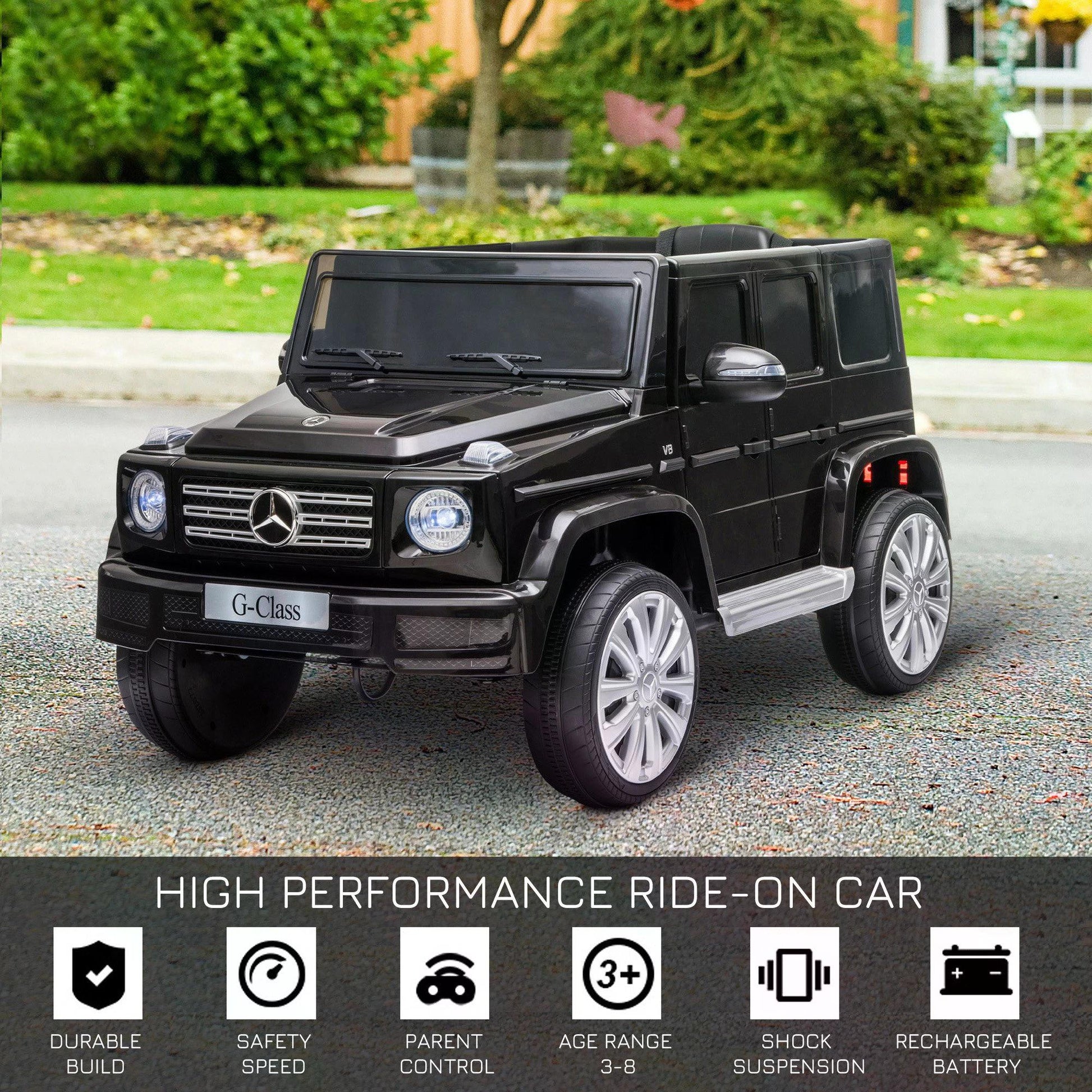 HOMCOM Compatible 12V Battery-powered Kids Electric Ride On Car Mercedes Benz G500 Toy with Parental Remote Control Music Lights MP3 Suspension Wheels