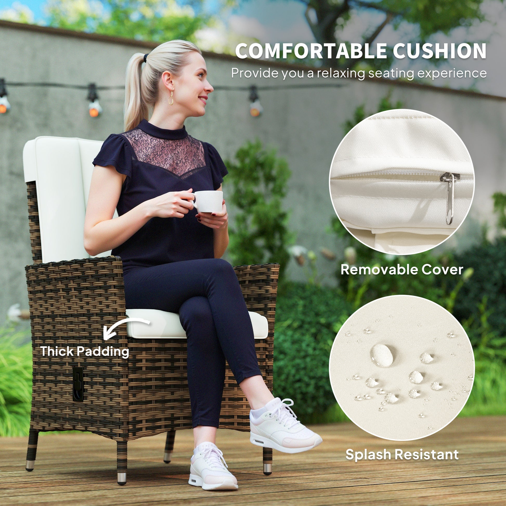 Outsunny 105°-150° Reclining Rattan Chair - Cream