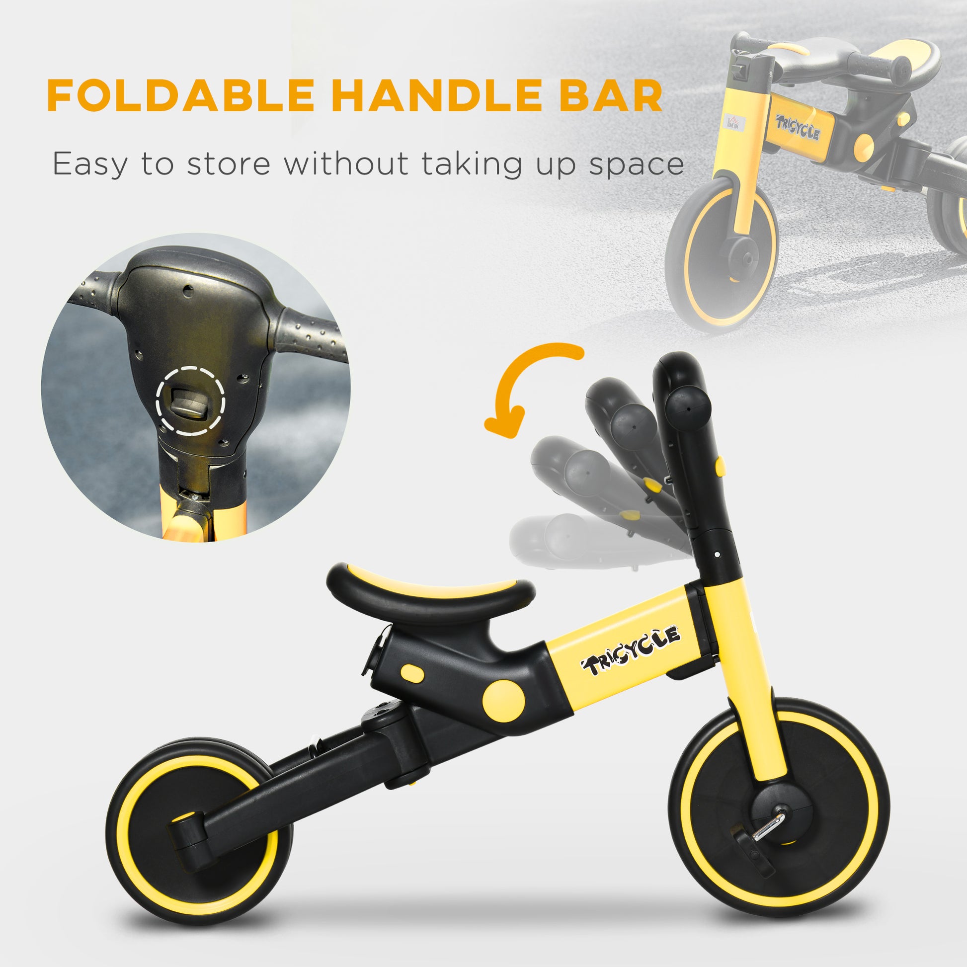 HOMCOM 4-in-1 Tricycle for Kids, Baby Trike with Adjustable Push Handle, Detachable Foot Rest for 18-60 Months, Yellow
