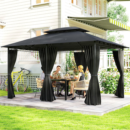 Outsunny 3 x 4m Steel Gazebo, with Curtains - Black