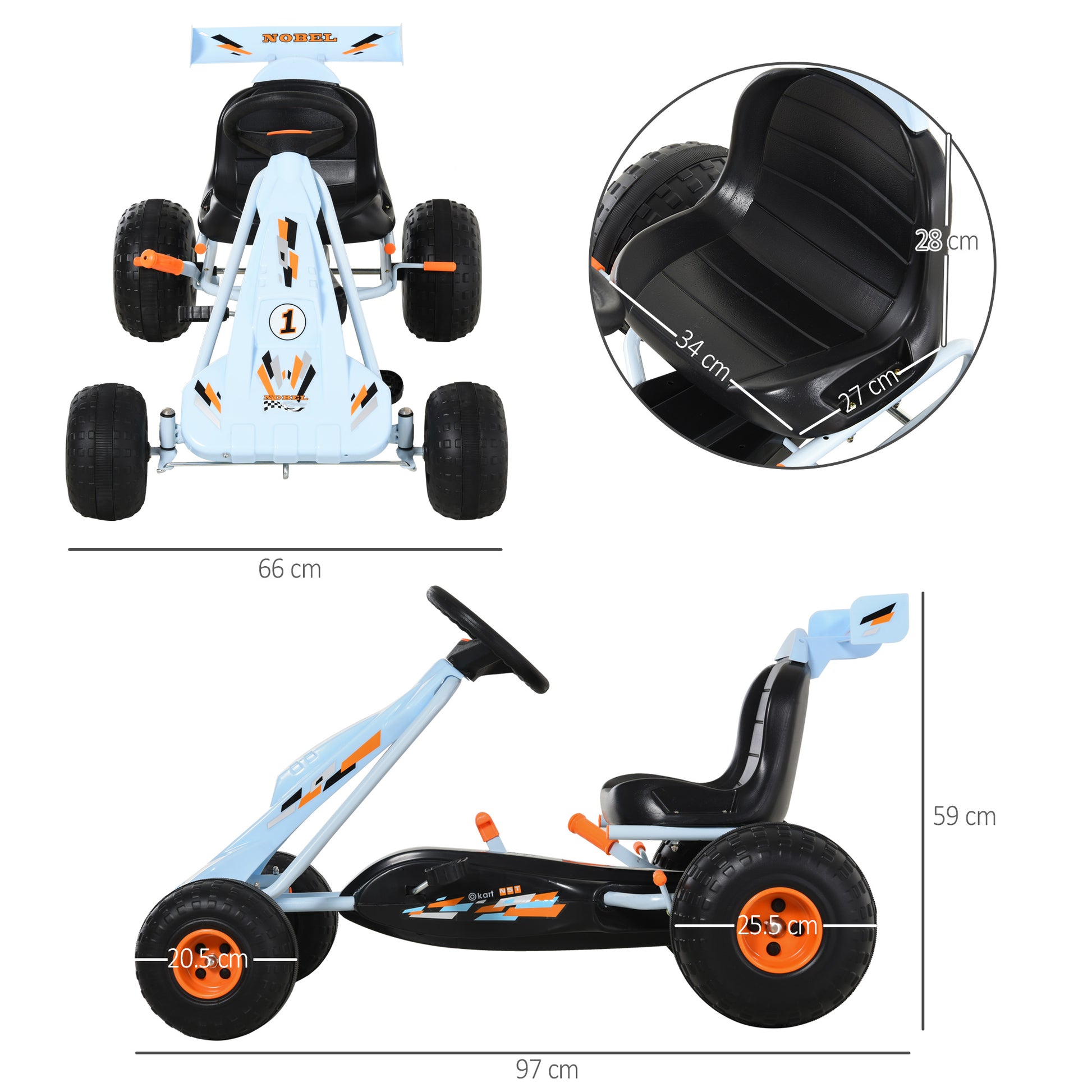 HOMCOM Kids Adjustable Seat PP Pedal Go-Kart Blue/Orange