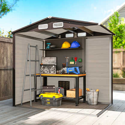 Outsunny 4 x 6ft Galvanised Steel Garden Shed, with Lock and Gloves - Oak