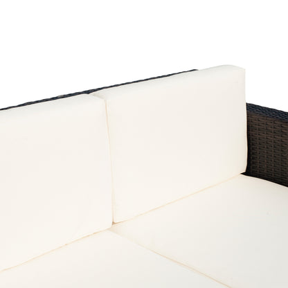 Outsunny Rattan Sofa, 2 Seater Garden Furniture with Soft Padded Cushion and Armrests, Wicker Garden Loveseat for Patio, Mixed Brown