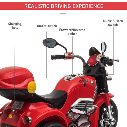 HOMCOM 6V Battery PP Kids Motorcycle Ride On Trike w/ Lights Music Horn 18 - 36 Months Red