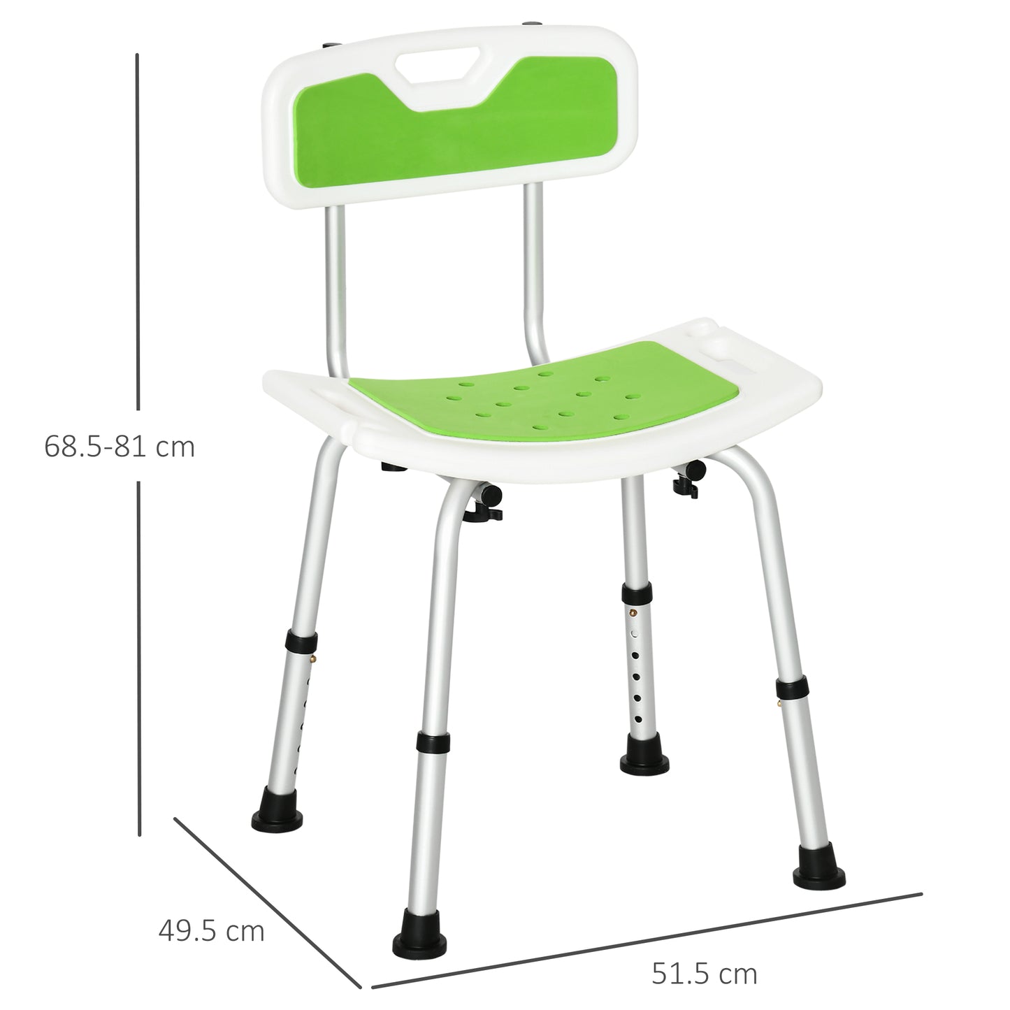 HOMCOM Shower Chair for the Elderly and Disabled, 6-Level Height Adjustable Shower Stool with Backrest, Curved Seat, Anti-slip Foot Pads, Green