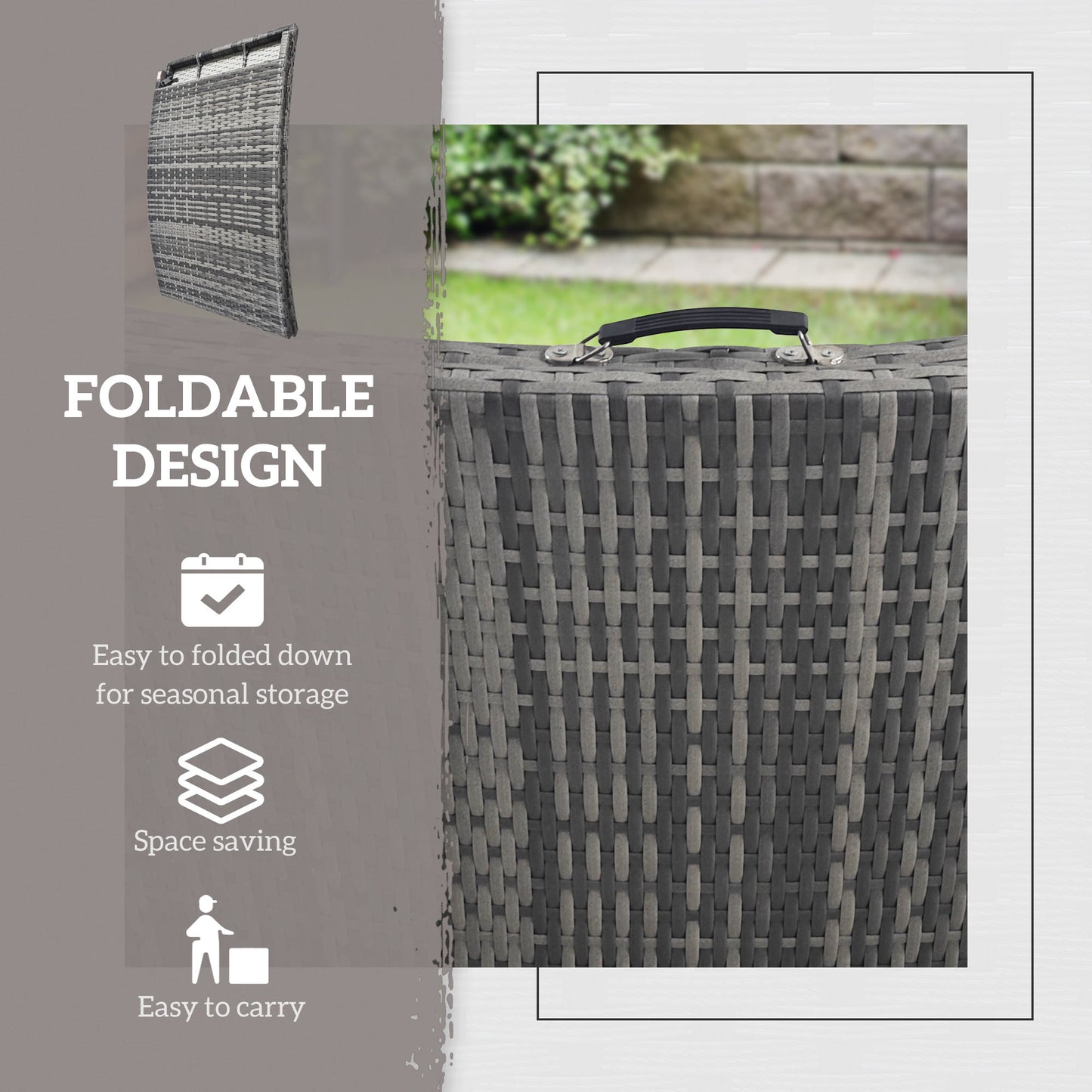 Outsunny Rattan Folding Sun Lounger Outdoor Chair with Cushion and Pillow Mixed Grey