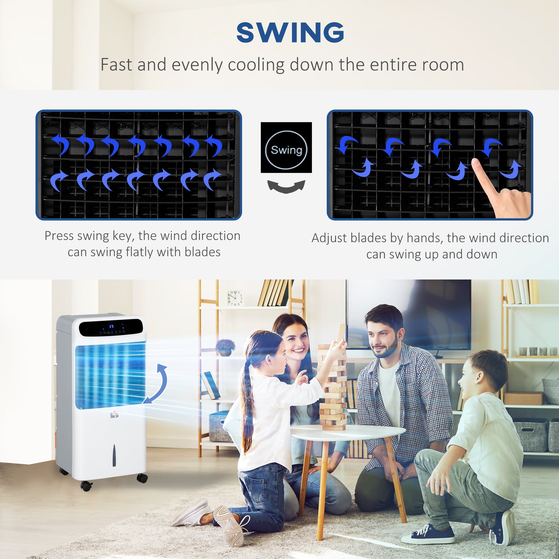 HOMCOM 32" Mobile Air Cooler, Evaporative Anion Ice Cooling Fan Water Conditioner Humidifier Unit w/3 Modes, Remote Controller, Timer for Home Bedroom