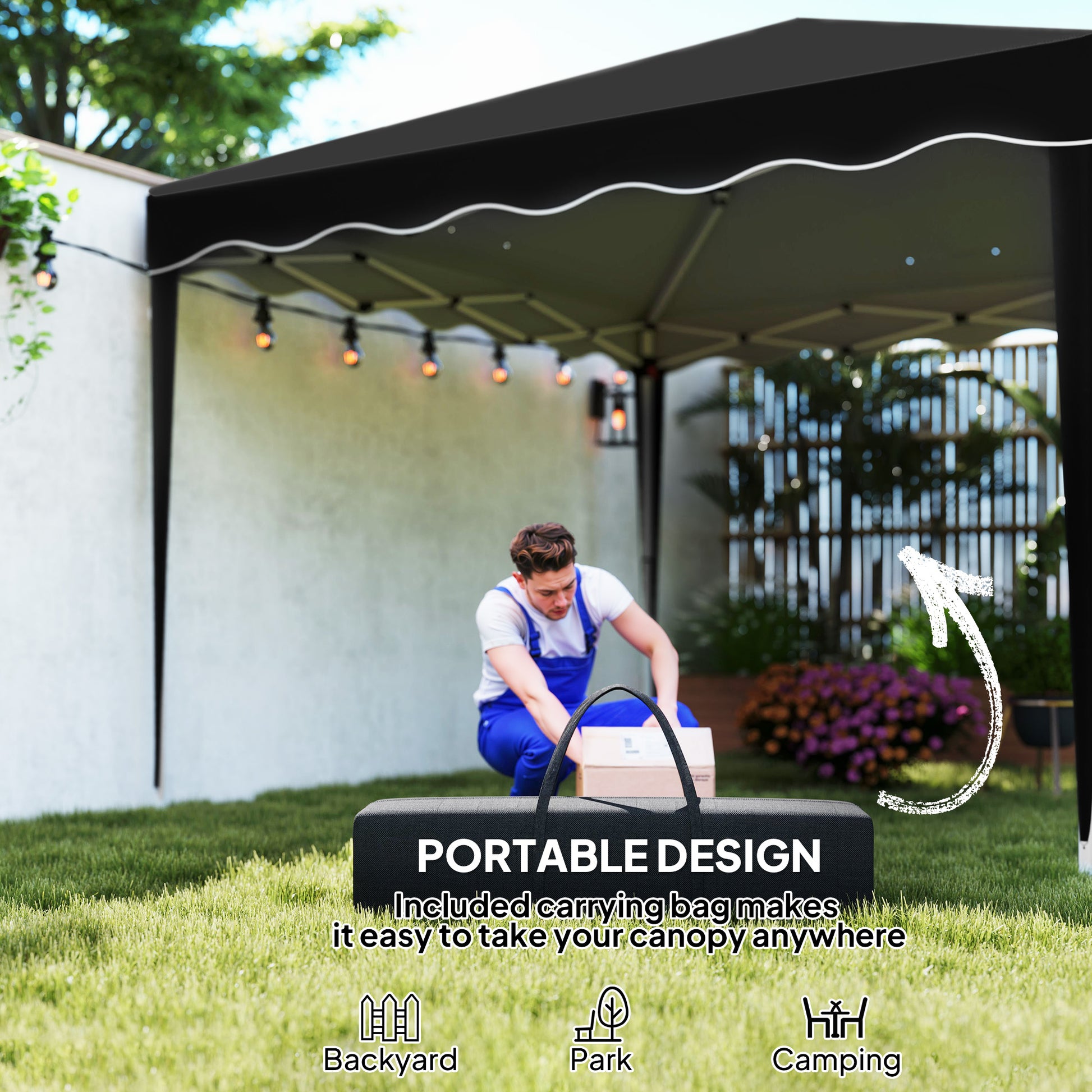 Outsunny 3 x 3cm Adjustable Height Pop-Up Gazebo, with Bag - Black