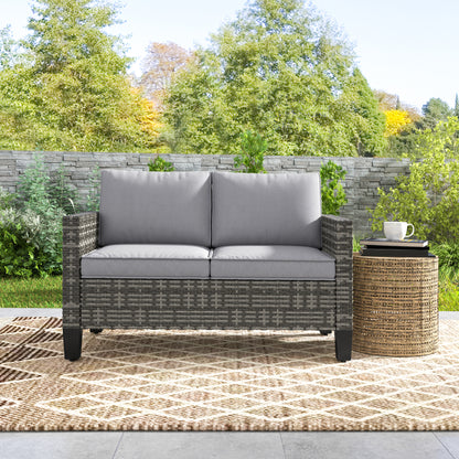 Outsunny Two-Seater Rattan Outdoor Sofa - Dark Grey
