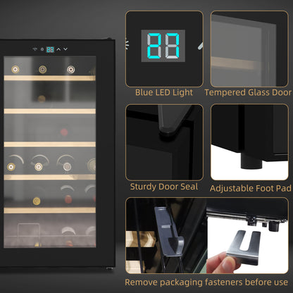 HOMCOM 24 Bottles Freestanding Wine Fridge w/ Glass Door, 65L Single Zone Wine Cooler Fridge w/ Digital Touch Screen Controls, LED Light, Black
