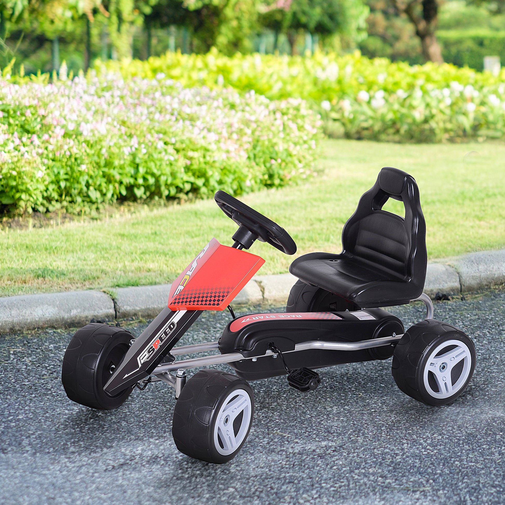 HOMCOM Kids Pedal Go Kart Ride-on, 80Lx49Wx50Hcm-Red/Black