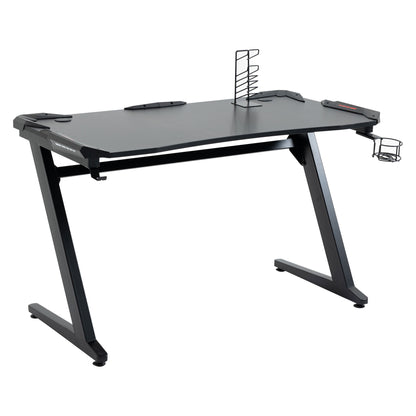 HOMCOM Gaming Desk, Ergonomic Home Office Desk, Gamer Workstation Racing Table, with Headphone Hook and Cup Holder, 122 x 66 x 86cm, Black