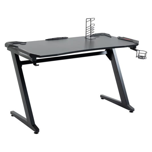 HOMCOM Gaming Desk, Ergonomic Home Office Desk, Gamer Workstation Racing Table, with Headphone Hook and Cup Holder, 122 x 66 x 86cm, Black