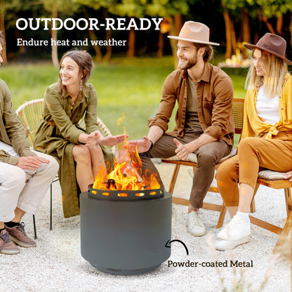 Outsunny Smokeless Fire Pit, 48.5cm Portable Wood Burning Firepit with Poker for Garden Camping Bonfire Party, Metal, Dark Grey