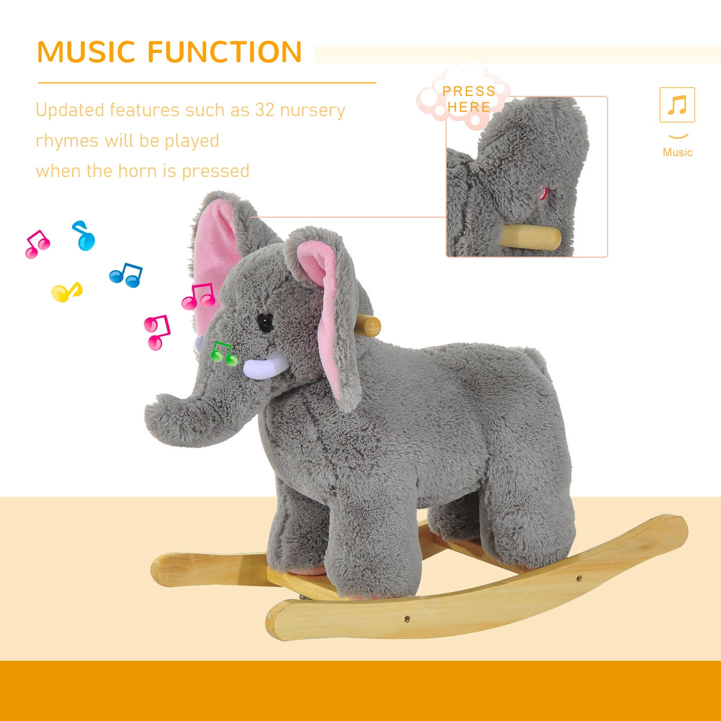HOMCOM Kids Plush Ride On?Elephant-Grey