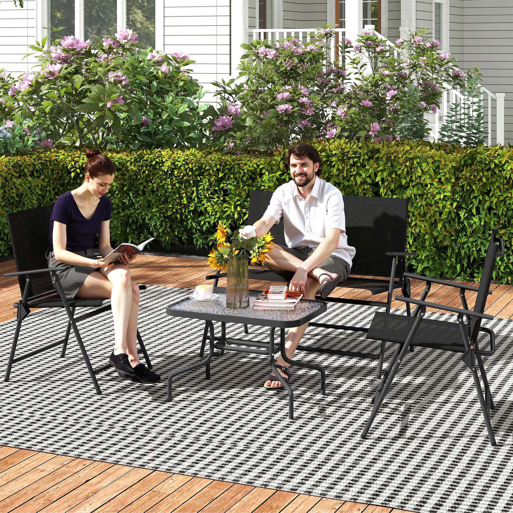 Outsunny Four-Piece Metal Garden Sofa Set - Black