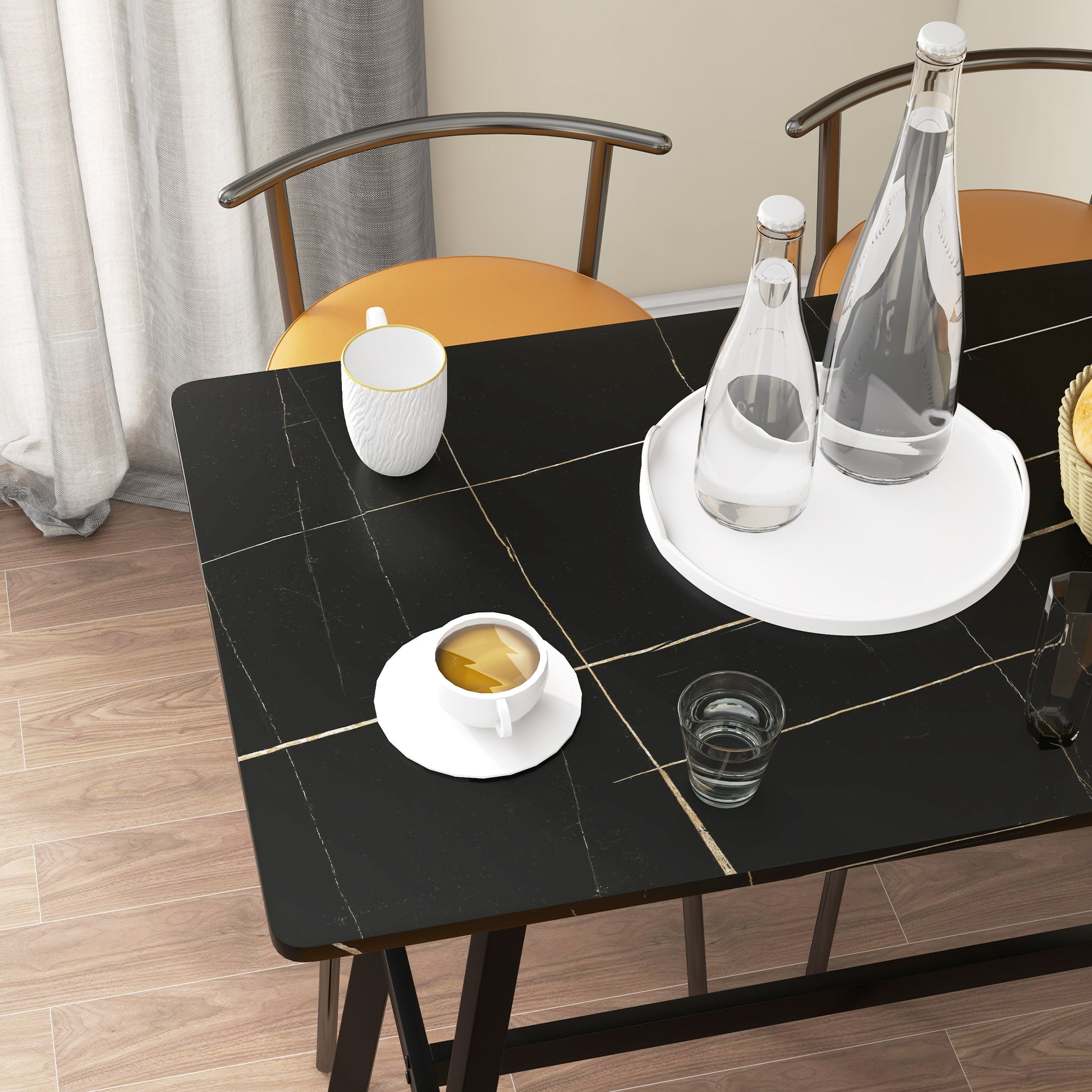 HOMCOM Rectangular Bar Table w/ Sturdy Metal Frame, Contemporary Design High Top Kitchen Table w/ Faux Marble Top, Easy Assembly Pub Table for 4